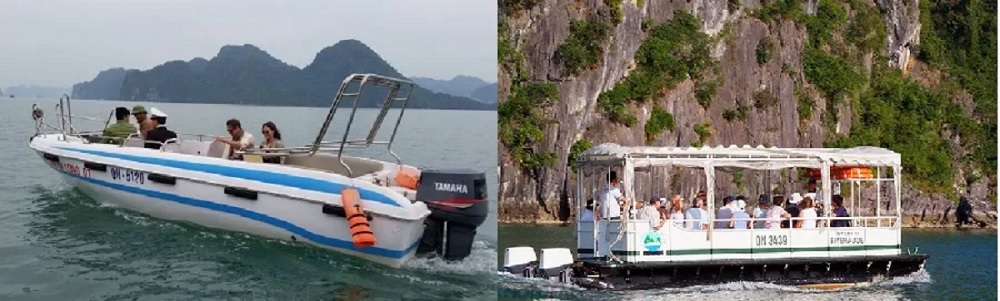 Cano (trái) và tender (phải) sẽ là 2 hình thức di chuyển ra du thuyền
