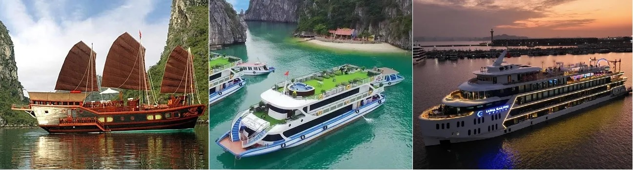 So sánh du thuyền tham quan Vịnh Hạ Long trong từng thời kỳ Du thuyền 48 chỗ thiết kế bằng gỗ truyền thống, du thuyền 99 thế hệ mới và du thuyền cao cấp